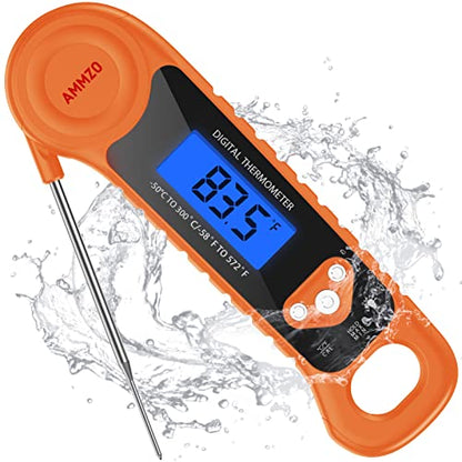 AMMZO Digital Meat Thermometer for Grilling, Candy Thermometer Instant Read Food Thermometer Waterproof with Backlight for Cooking, Deep Fry, BBQ, Grill, Smoker and Roast (Orange)