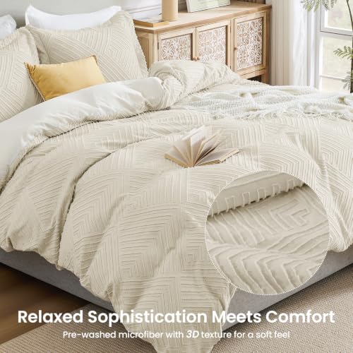 Queen Duvet Cover Set 3-Piece Ultra Soft Microfiber Boho Chic Bedding Beige Variation