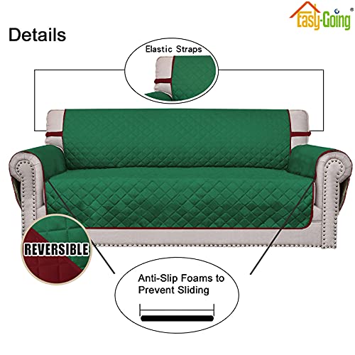 Reversible Couch Cover for Sofa with 2 Cushions - Green & Christmas Red, Medium-XL Loveseat