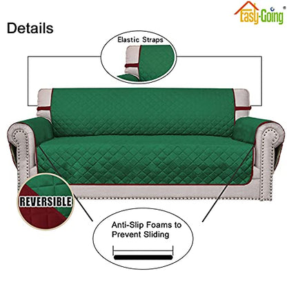 Reversible Couch Cover for Sofa with 2 Cushions - Green & Christmas Red, Medium-XL Loveseat