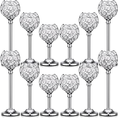 12 Pack Silver Crystal Candle Holders - Tealight Holders, Stylish Decor