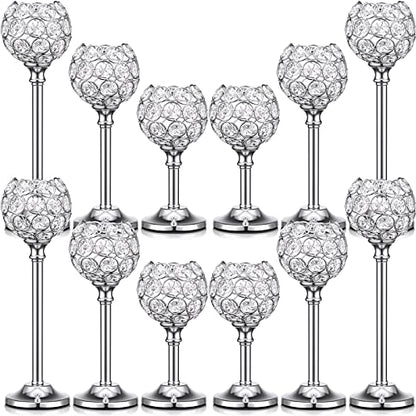 12 Pack Silver Crystal Candle Holders - Tealight Holders, Stylish Decor