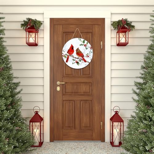 Winter Cardinal Wooden Door Sign - Holiday Wall Decor for Indoor & Outdoor Use