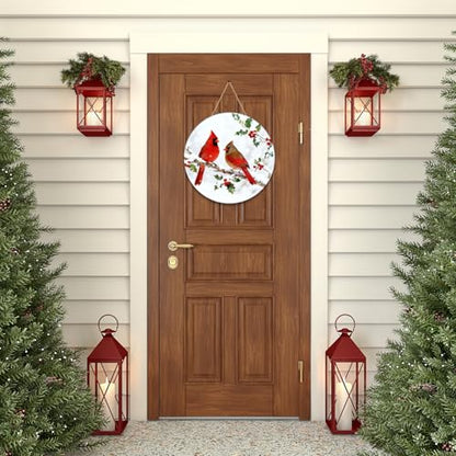 Winter Cardinal Wooden Door Sign - Holiday Wall Decor for Indoor & Outdoor Use