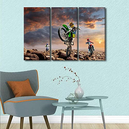 Motorcycle Wall Art Canvas - Off-Road Sports Pictures 36x24 Inch - Framed Ready to Hang
