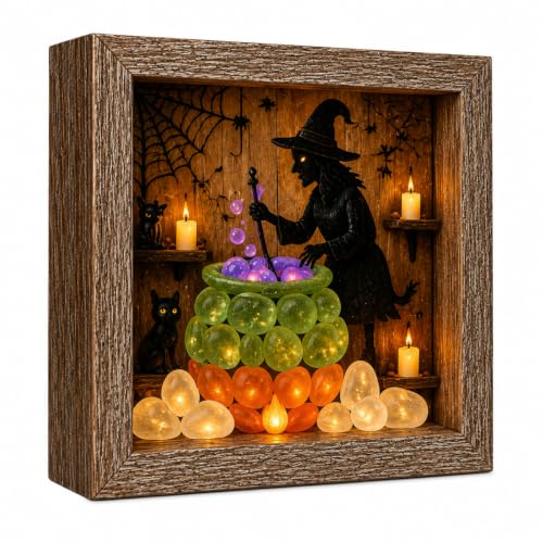 DIY Lighted Halloween Shadow Box Kit with Rustic Frame & Sea Glass - Magic Pot