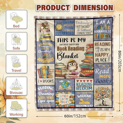 Reading Book Lovers Blanket - Cozy Fleece Oversized Throw 60x80 Inches - Variation of THIS listing