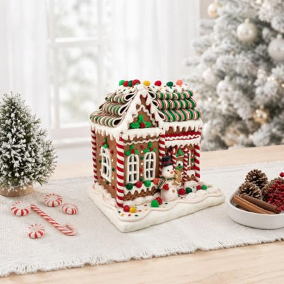 Lighted Gingerbread House Decor - 8 Inch Christmas Clay Display with LED Light