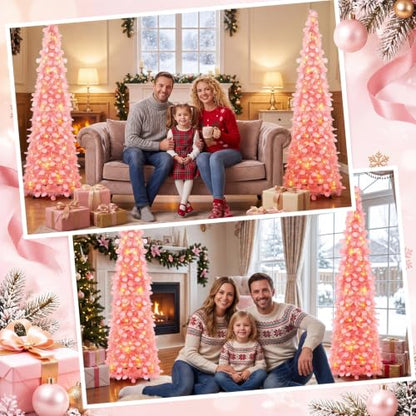Pink Collapsible Christmas Tree with LED Lights - 5 ft, 2 Pack