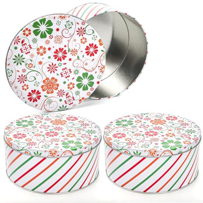 3 Pack Decorative Round Cookie Tins Food Safe Metal Gift Storage Containers