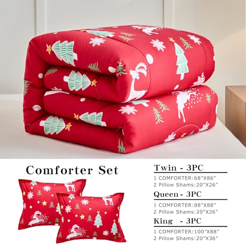 Reindeer Christmas Comforter Set - King Size 100x88 Inches, Microfiber Bedding