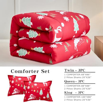 Reindeer Christmas Comforter Set - King Size 100x88 Inches, Microfiber Bedding