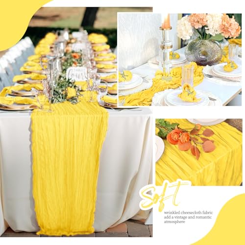 12 Pack Lemon Yellow Cheesecloth Table Runners 17x108 Inch Boho Wedding Decor