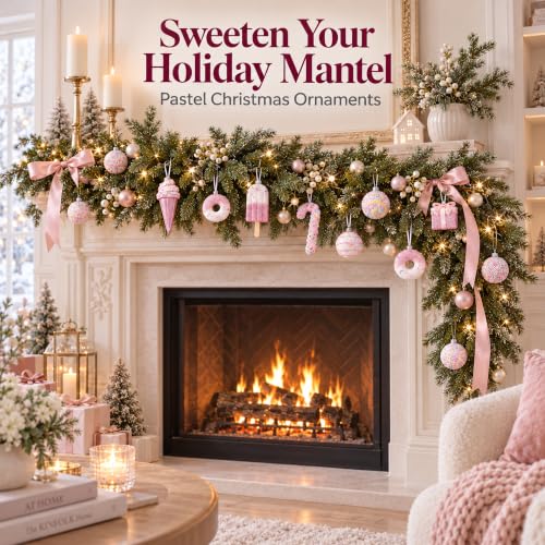 Pink Pastel Christmas Ornaments Set 15PCS Candy Donut & Ice Cream - Medium Variation