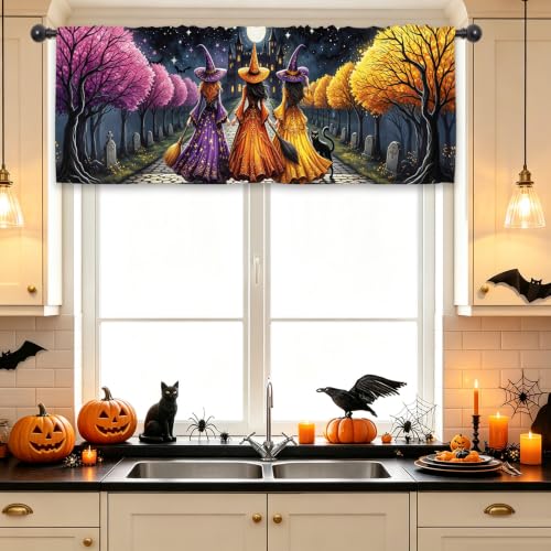Halloween Witch Kitchen Curtain Valance 54W x 18L Inch - Pink Yellow Variation