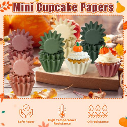 Mini Fall Cupcake Liners 200 Pack - 10 Styles, Dark Colors