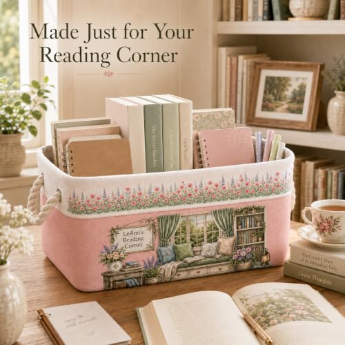 Personalized Book Storage Bin with Custom Name and Reading Corner Design - 01
