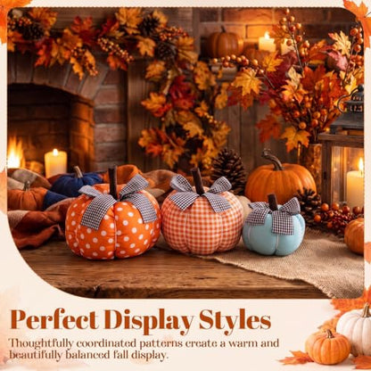 Fabric Pumpkin Fall Decor Set - 3 Assorted Harvest Pumpkins for Thanksgiving and Autumn