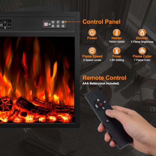 New 23 Inch Electric Fireplace Insert with Remote Control - Realistic Flame Effect