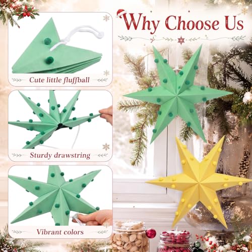 Christmas Paper Star Lanterns Set - Felt Ball Decor 12 Inch Pastel Ornaments