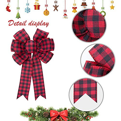 Large Red Black Buffalo Plaid Wreath Bows - B Style 3pcs Christmas Farmhouse Decor