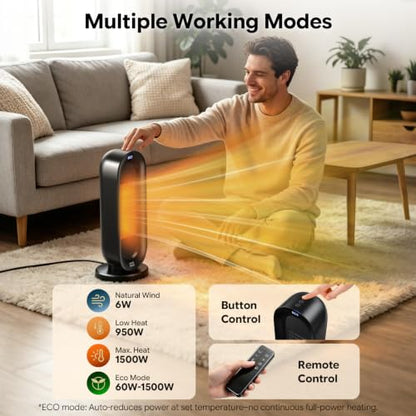 1500W Ceramic Space Heater with Thermostat and Oscillation for Small Rooms
