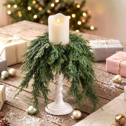 6 Pcs Christmas Pine Draping Candle Rings - 2 Inch Classic Holiday Decor