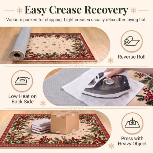 Christmas Area Rug for Living Room Hallways 2 x 6 ft - Rustic Holiday Decor