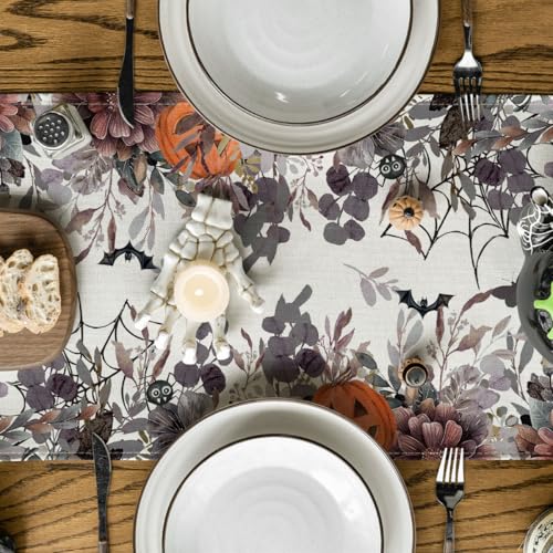 Halloween Table Runner 13x108 Inch Beige Brown Durable Polyester Home Decor