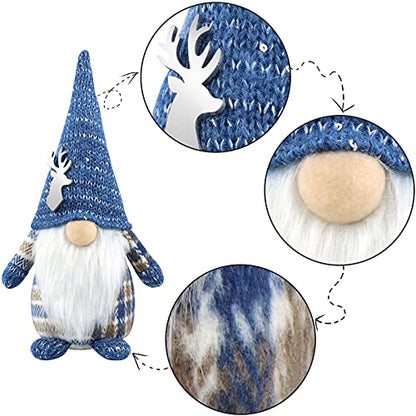 Christmas Gnome Decorations Handcrafted Scandinavian Plush Blue Gnome Gift