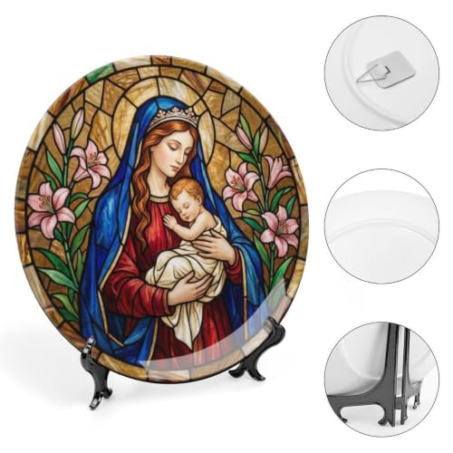 Christmas Stained Glass Decorative Plate for Display - Style 4, 6-10 Inch
