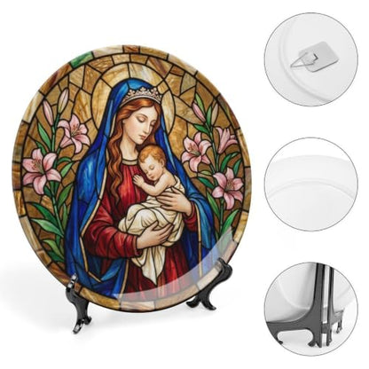 Christmas Stained Glass Decorative Plate for Display - Style 4, 6-10 Inch