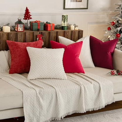 MIULEE Christmas Red Velvet Euro Sham Pillow Covers 26x26 Inches Pack of 2