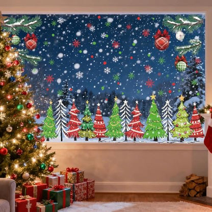 Christmas Window Clings Set - 9 Sheets Red-Green Holiday Decals for Winter Decor