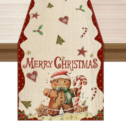 Christmas Table Runner 13x72 Inch Gingerbread Man Holiday Decor for Home & Kitchen