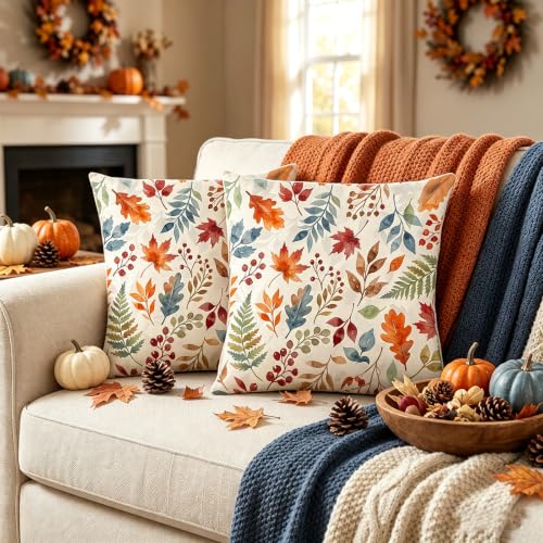 Autumn Maple Leaf Fall Pillow Covers 20x20 Inch Set of 2 Farmhouse Thanksgiving Decor