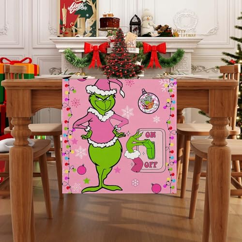 Pink Christmas Table Runner - Holiday Decor for Dining Table, 13x72 Inches