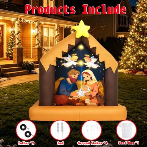 4 Ft Christmas Inflatable Nativity Scene Outdoor Decorations with Lights