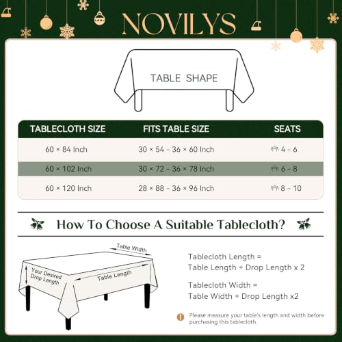 NOVILYS Green Christmas Jacquard Rectangle Tablecloth 60 x 84 Inches - Festive Holiday Decor