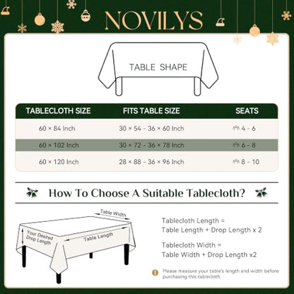NOVILYS Green Christmas Jacquard Rectangle Tablecloth 60 x 84 Inches - Festive Holiday Decor