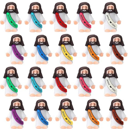 AKFAHOIF 100PCS Little Jesus Figures, Mini Jesus Figurines in Bulk, Multicolor Tiny Jesus Figures, Miniature Figurines to Hide and Seek Religious Gifts for Easter Egg Stuffers