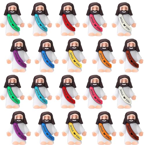 AKFAHOIF 100PCS Little Jesus Figures, Mini Jesus Figurines in Bulk, Multicolor Tiny Jesus Figures, Miniature Figurines to Hide and Seek Religious Gifts for Easter Egg Stuffers