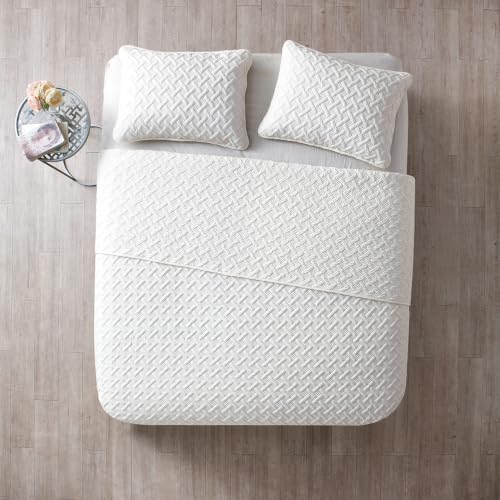 Nina Basketweave 2-Piece Twin Bedding Set - White, Textured Microfiber Quilt & Pillow Sham, Version 2026
