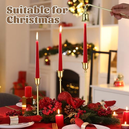 24PCS Brass Gold Taper Candle Holders Set with Candle Snuffer - Elegant Decor