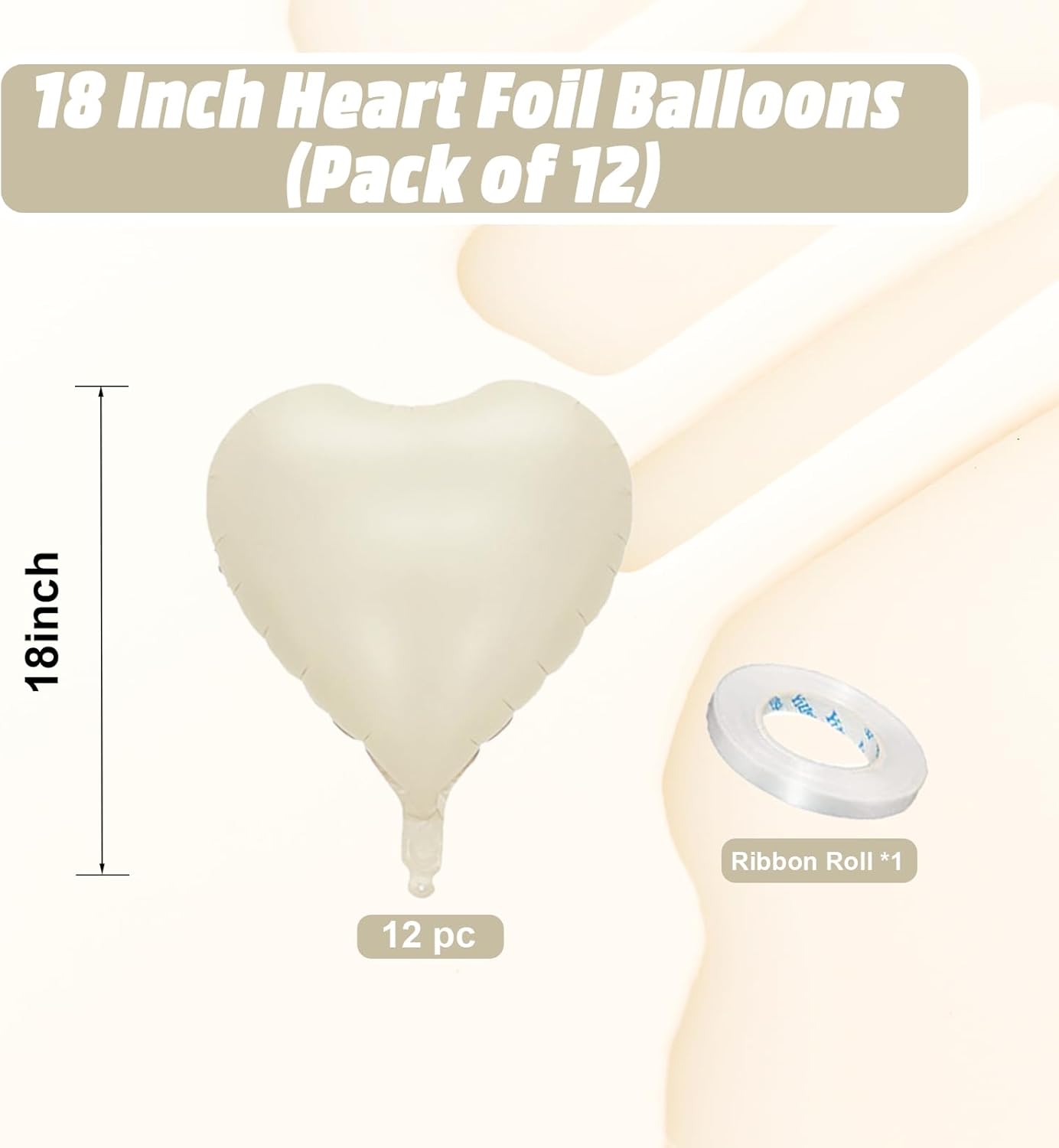 Skiennix Cream Heart Balloons - 18 Inch White Foil Heart Balloons | 12PCS Romantic Party Decor
