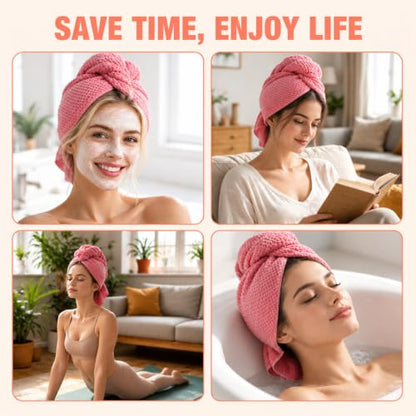 Pink Microfiber Hair Turban Wrap - Quick Dry & Frizz-Free for Women