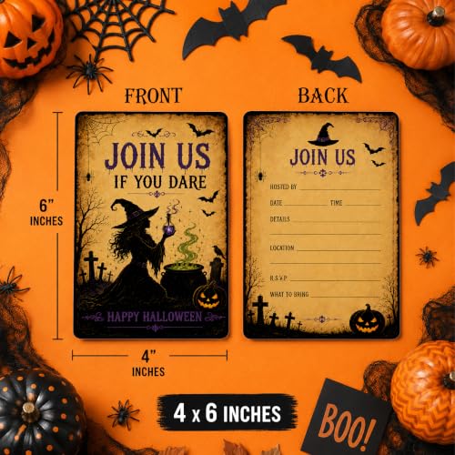 Halloween Party Invitations Gothic Witch Cauldron Fill-In Cards - Variation 013