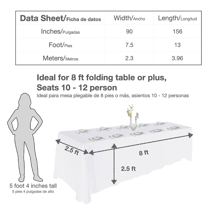 Extra Large White Tablecloth 90x156 in - 2 Pack for 8+ ft Rectangular Tables, Urby Variation: White+156" x 90"