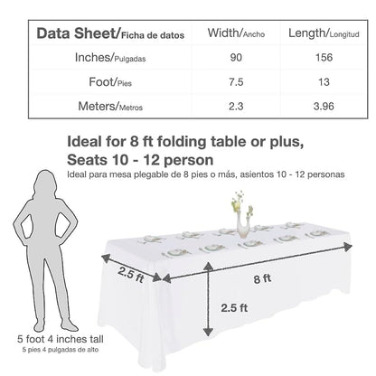 Extra Large White Tablecloth 90x156 in - 2 Pack for 8+ ft Rectangular Tables, Urby Variation: White+156" x 90"