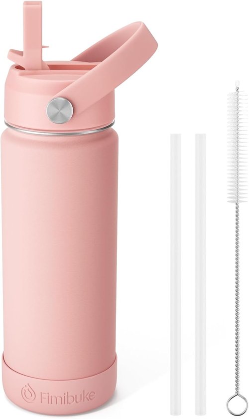 Fimibuke Kids Insulated Water Bottle - 18oz BPA-Free Stainless Steel Tumbler with Straw | Leak-Proof Design, Blush